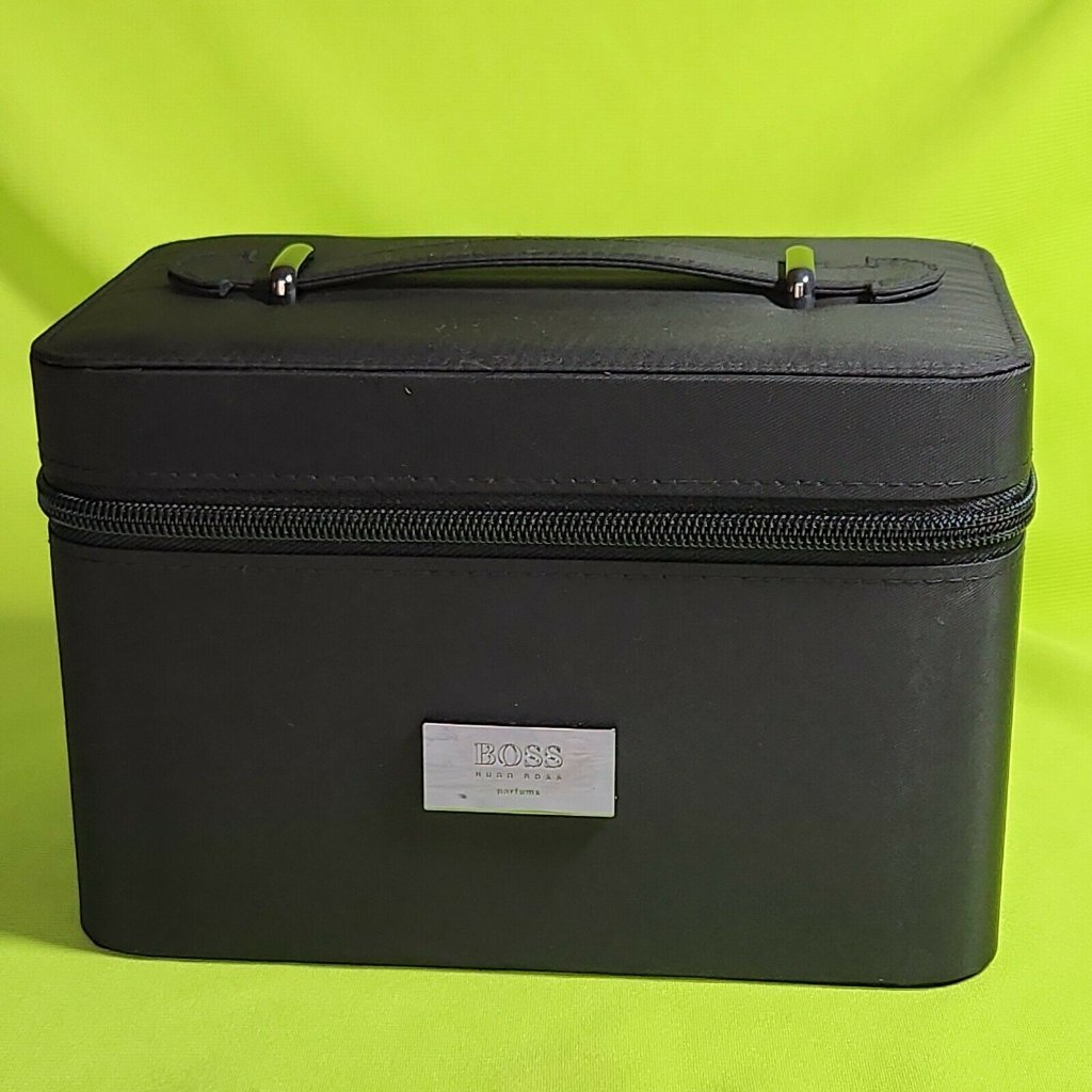 Hugo Boss Train Case With Mirror Cosmetic Travel Makeup Storage Box Black